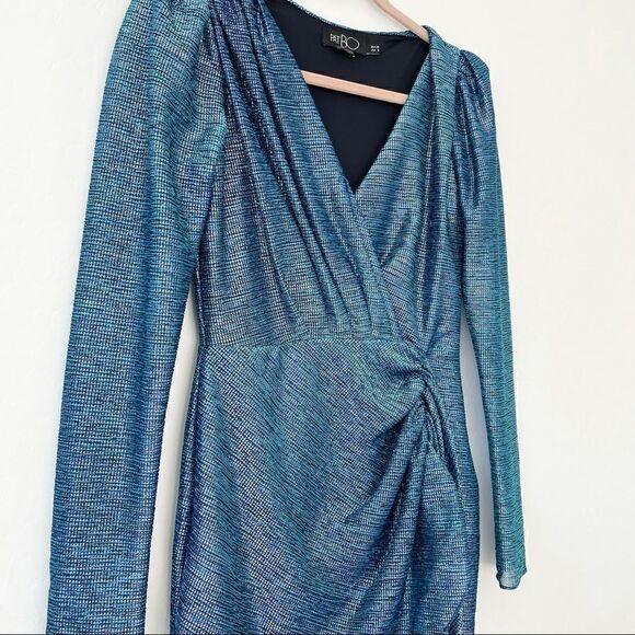 PATBO Blue Metallic Faux Wrap Mini Dress - Picture 6 of 13